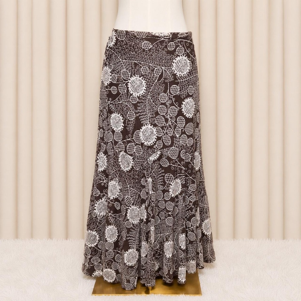 Vintage Y2K Brown & Cream Floral Scroll Mermaid Maxi Skirt 🤎